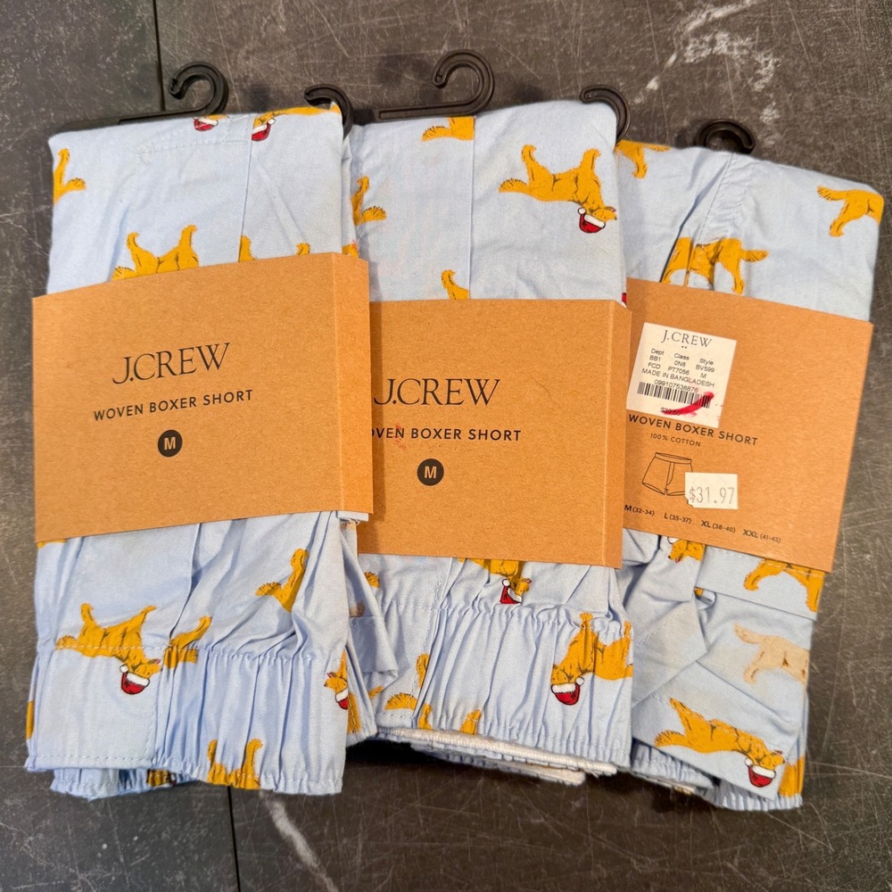 CLEARANCE - Mens Boxer Shorts | J Crew | Bundle 3 Pack | Size M | Blue Dogs